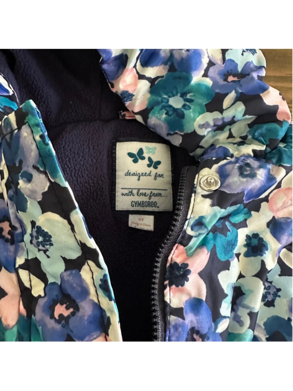 Kids Gymboree Puffer Vest 5T Blue Pink Floral Fleece Hood Bow Waist